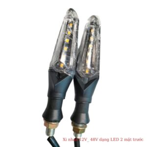 Xi nhan 12V, 48V dạng LED 2 mặt trước sau, gắn xe máy, xe điện Xmen, NIJIA, CAP A, 133 và nhiều loại xe khác nhau